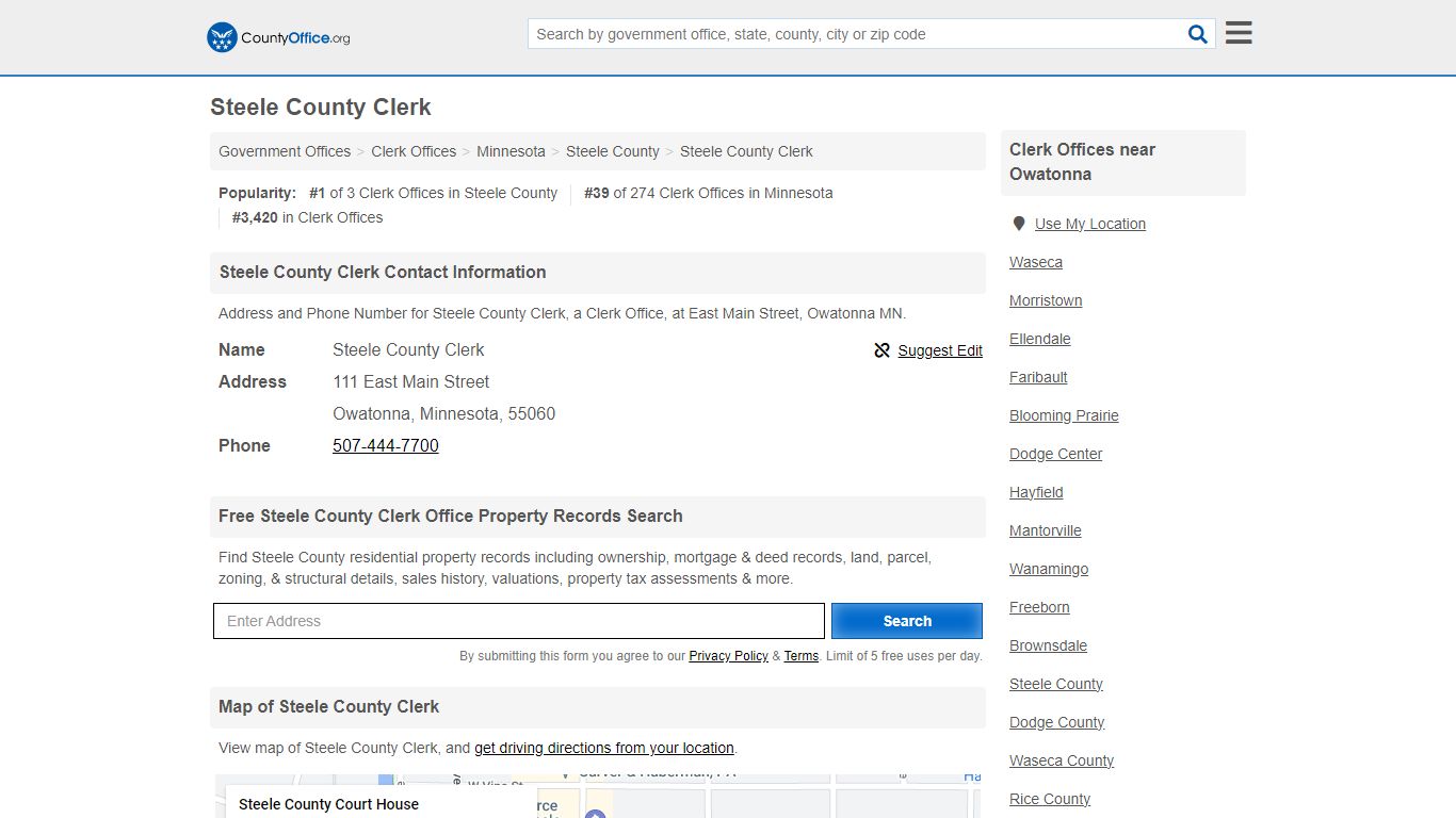 Steele County Clerk - Owatonna, MN (Address and Phone)